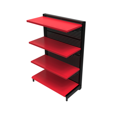 Góndola Perimetral de acero rojo y negro