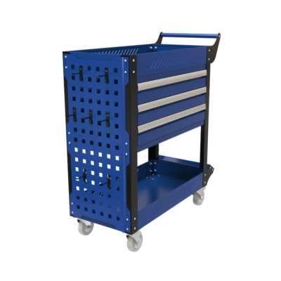Carrito metálico de 3 gavetas con panel organizador